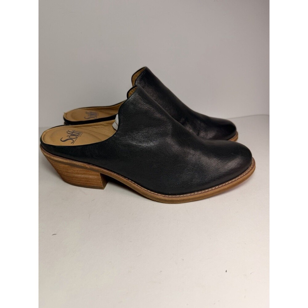 Sรถfft Black Leather Slip On Mule Clog Block Heel Shoes Women Sz 9.5 M SF0051801
